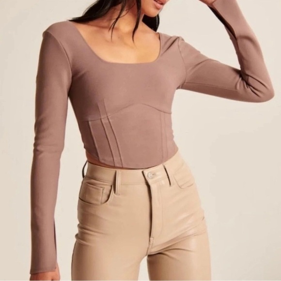 Abercrombie & Fitch Tops - Abercrombie & Fitch Women's L Long Sleeve Taupe Corset Top Women’s Size Small